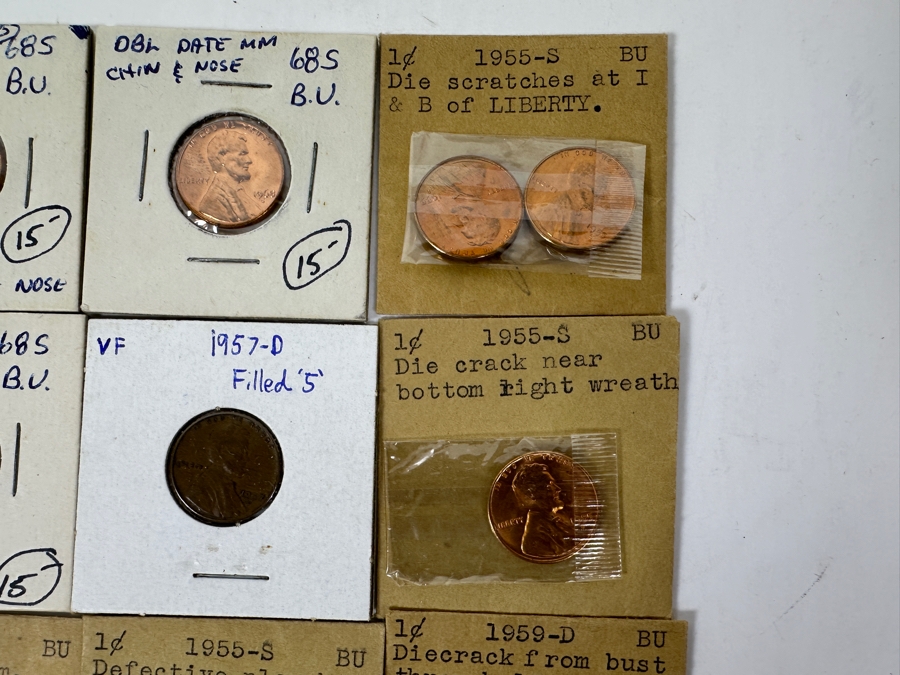 Twenty-Two Lincoln Cent Errors Many Bright Red Wheat Cents in Original Vintage Holders and Envelopes [Photo 4]