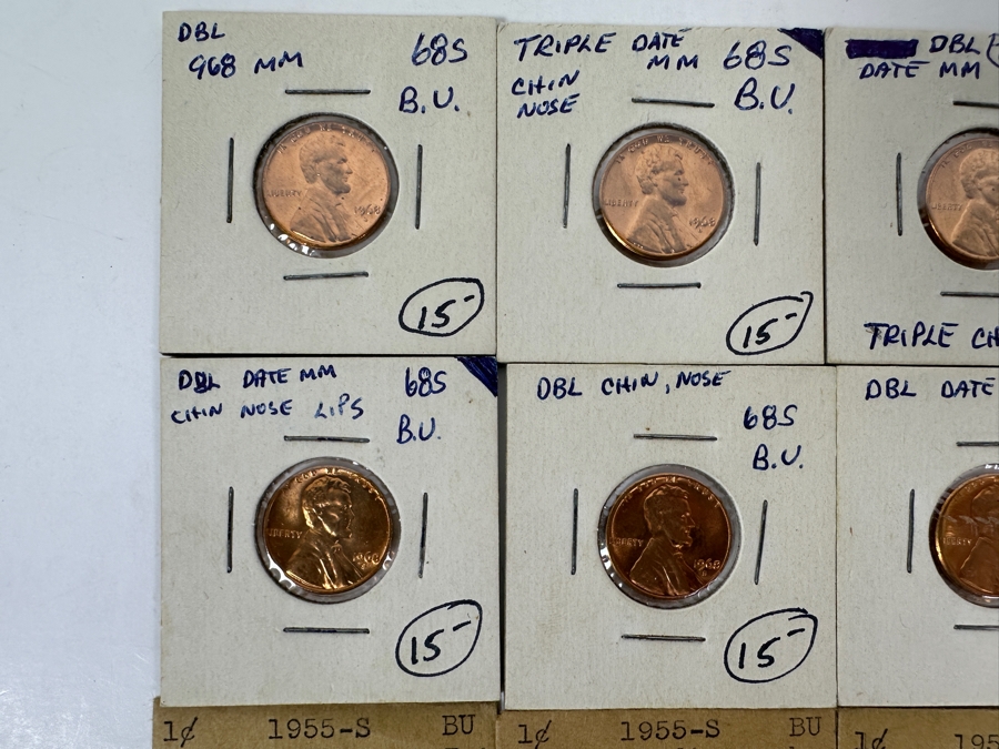 Twenty-Two Lincoln Cent Errors Many Bright Red Wheat Cents in Original Vintage Holders and Envelopes [Photo 2]