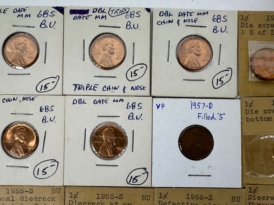 Twenty-Two Lincoln Cent Errors Many Bright Red Wheat Cents in Original Vintage Holders and Envelopes [Photo 3]