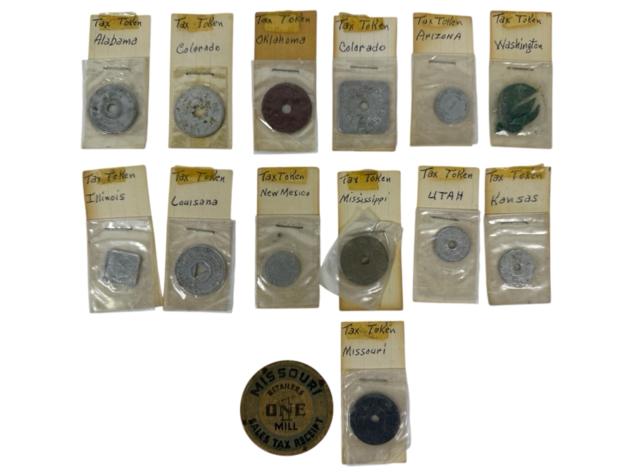 Vintage Collection of 14 Different State Sales Tax Tokens