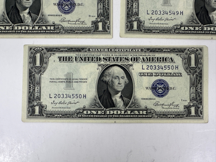 Five Uncirculated Silver Certificates with 3 Consecutive [Photo 5]