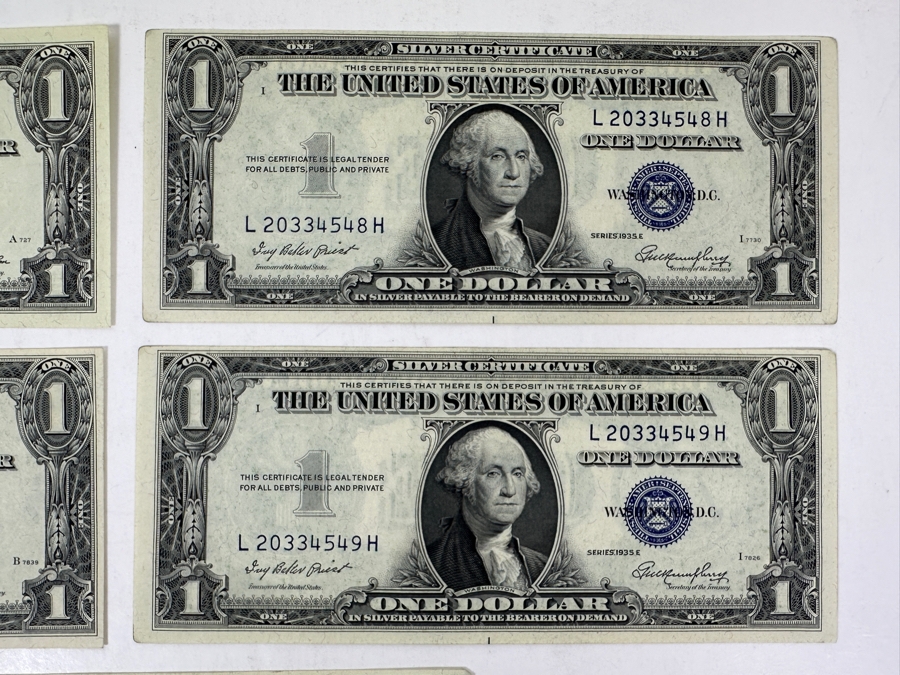 Five Uncirculated Silver Certificates with 3 Consecutive [Photo 4]