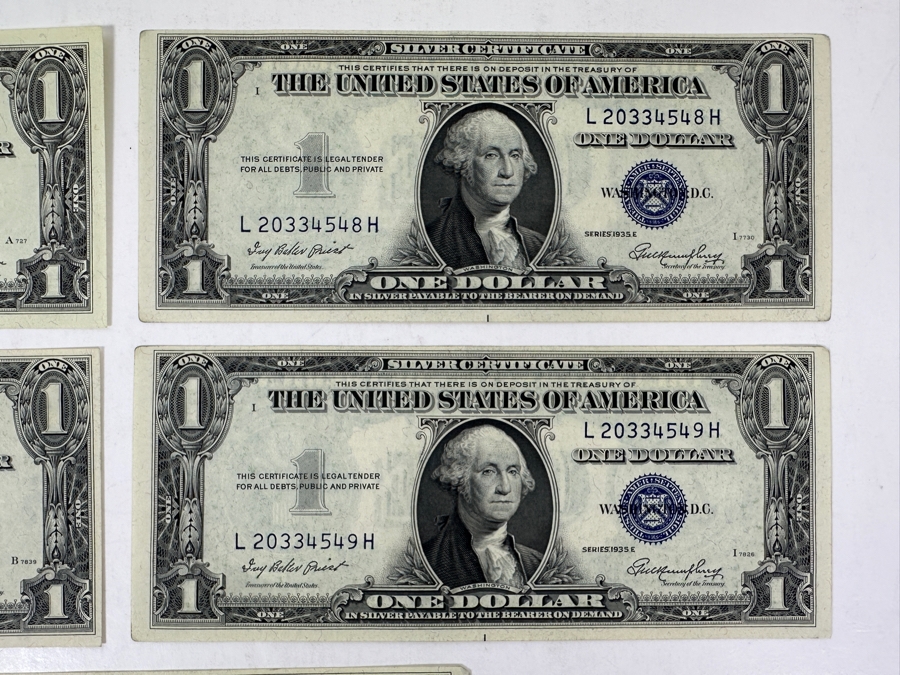 Five Uncirculated Silver Certificates with 3 Consecutive [Photo 3]