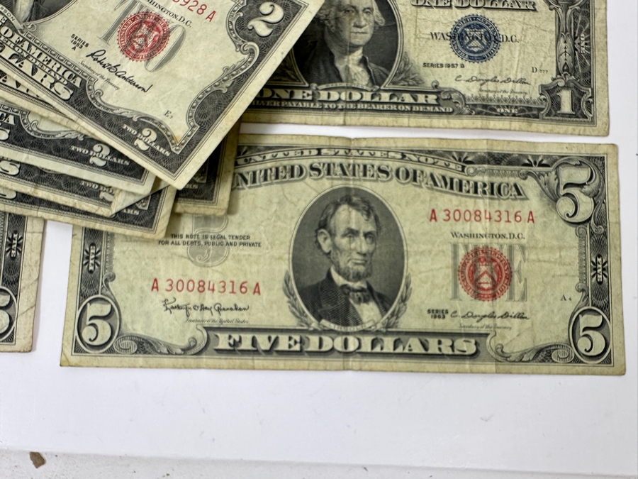 $63 Face Value, 47 Notes, $1, $2 & $5 Red Seals and Blue Seals Obsolete US Currency [Photo 6]