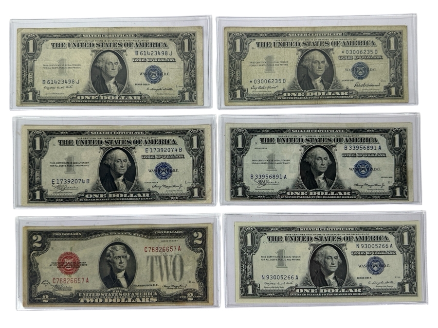 Six Different Obsolete US Notes, 1928, 1935, Star Note