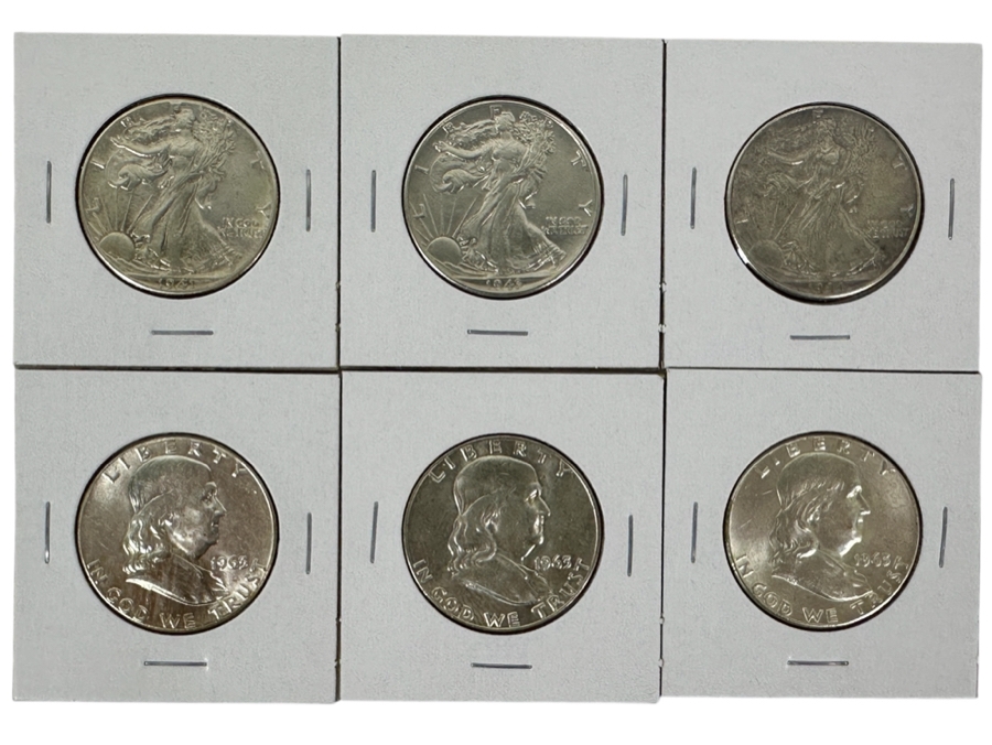 Six High-Grade Vintage Half Dollars 90% Silver