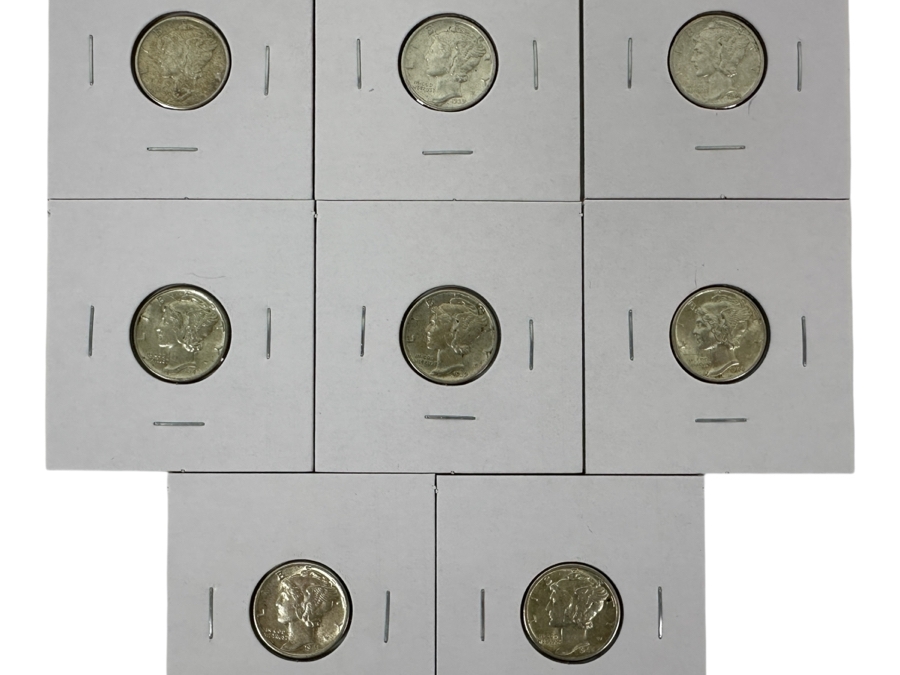 Eight High-Grade Vintage Mercury Dimes 90% Silver