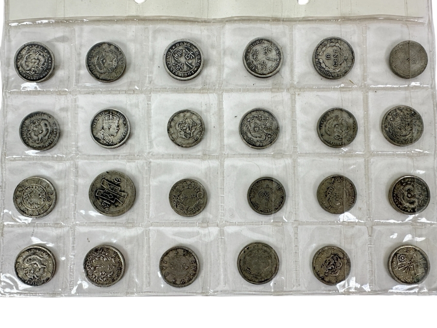 Collection of 24 Antique Asian Silver Coins 100+ Years Old from China, Japan, Hong Kong, French Indo-China
