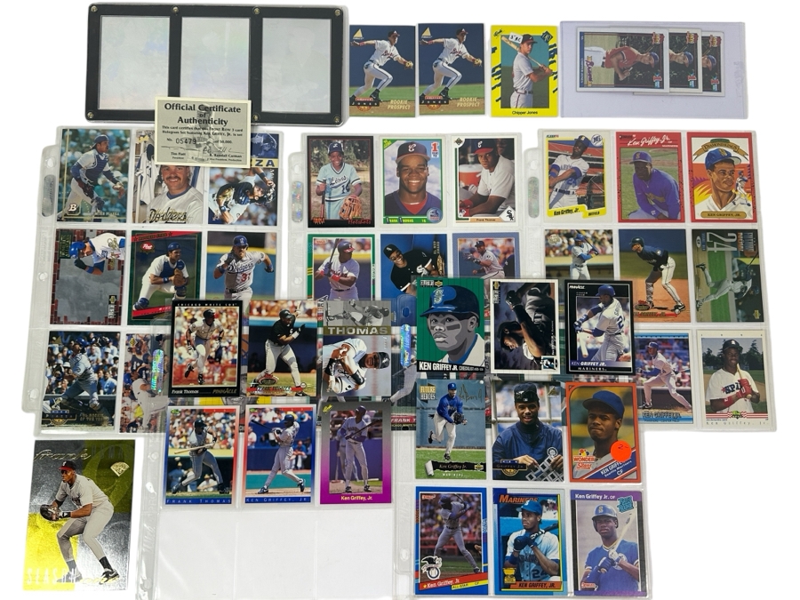 Top Player Baseball Card Lot Featuring Rookie Cards Of Ken Griffey Jr., Frank Thomas, Mike Piazza & Chipper Jones - See Photos