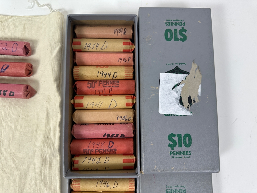 (26) Different Date & Mintmark Solid Date Rolls of Wheat Cents in Canvas US Mint Bag [Photo 4]