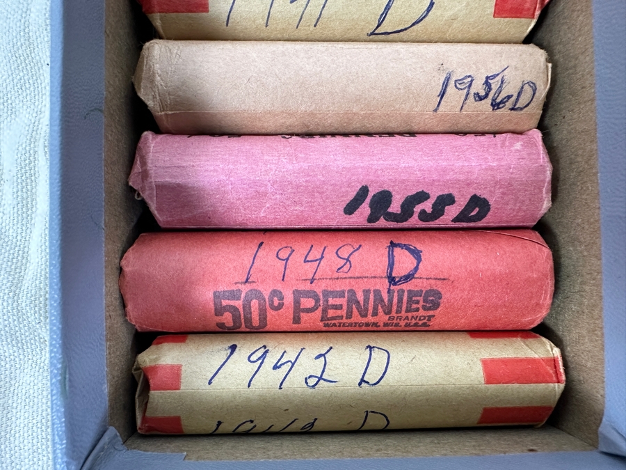 (26) Different Date & Mintmark Solid Date Rolls of Wheat Cents in Canvas US Mint Bag [Photo 9]