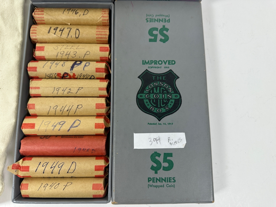 (26) Different Date & Mintmark Solid Date Rolls of Wheat Cents in Canvas US Mint Bag [Photo 12]