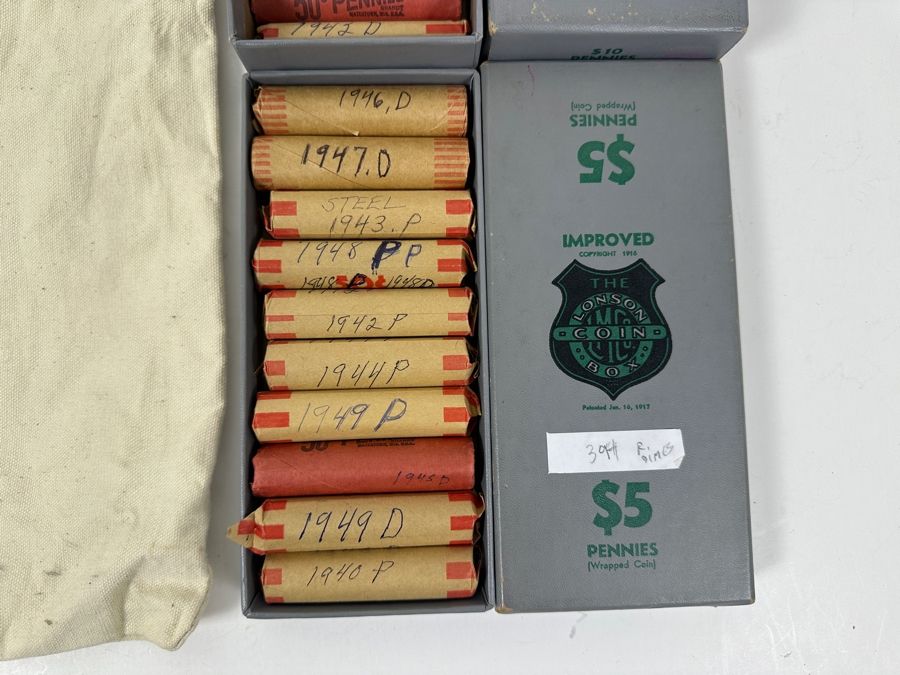 (26) Different Date & Mintmark Solid Date Rolls of Wheat Cents in Canvas US Mint Bag [Photo 5]