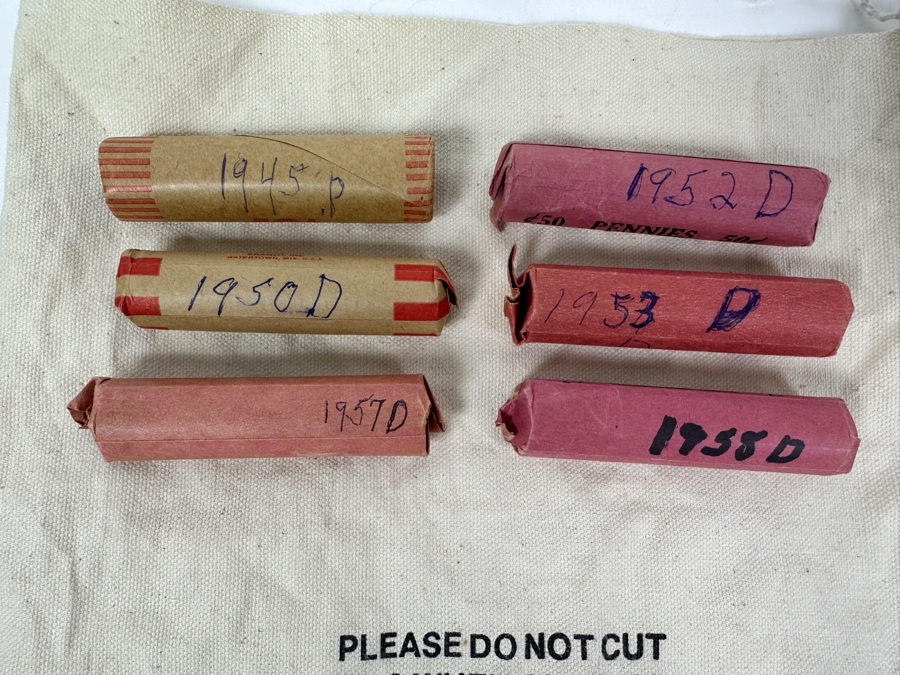 (26) Different Date & Mintmark Solid Date Rolls of Wheat Cents in Canvas US Mint Bag [Photo 2]