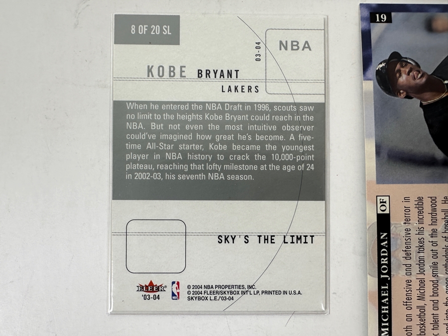 (2) Michael Jordan North Carolina College Cards, (1) Michael Jordan Fleer 93-94 Card, (1) Michael Jordan White Sox Rookie Limited Edition Baseball Card & (1) Limited Edition Skybox Kobe Bryant 2003-2004 Fleer Card [Photo 11]
