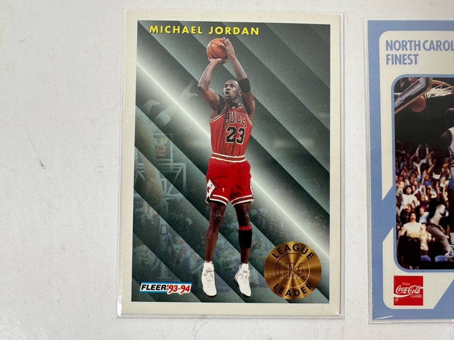 (2) Michael Jordan North Carolina College Cards, (1) Michael Jordan Fleer 93-94 Card, (1) Michael Jordan White Sox Rookie Limited Edition Baseball Card & (1) Limited Edition Skybox Kobe Bryant 2003-2004 Fleer Card [Photo 2]