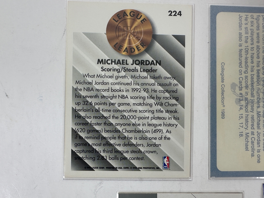 (2) Michael Jordan North Carolina College Cards, (1) Michael Jordan Fleer 93-94 Card, (1) Michael Jordan White Sox Rookie Limited Edition Baseball Card & (1) Limited Edition Skybox Kobe Bryant 2003-2004 Fleer Card [Photo 8]
