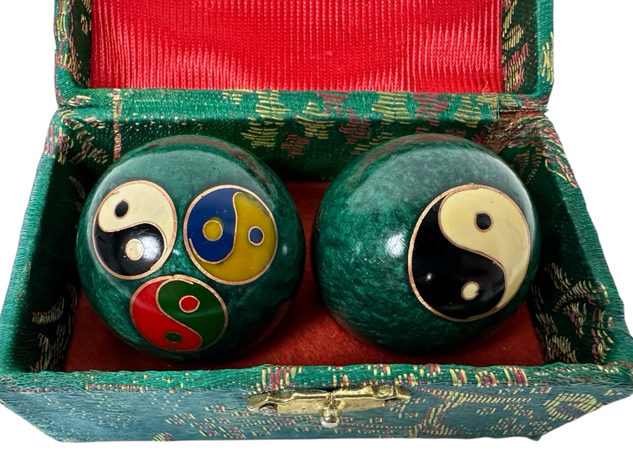 Asian Ying/Yang Jade Balls in Presentation Case