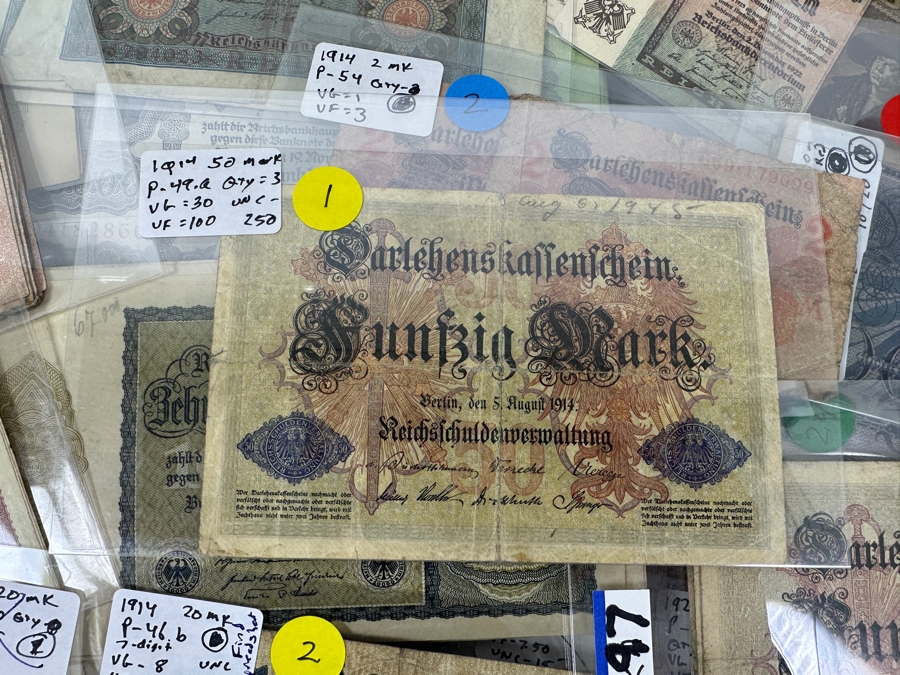 HUGE Lot Of Antique German Empire & Weimar Republic Currency Notes Collection - 659 Notes, 59 Different Types & Varieties From 1908 To 1923 Catalog Value Over $3,000 [Photo 2]