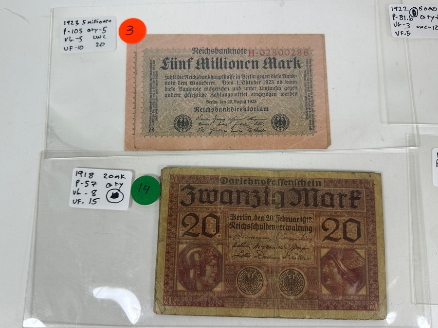 HUGE Lot Of Antique German Empire & Weimar Republic Currency Notes Collection - 659 Notes, 59 Different Types & Varieties From 1908 To 1923 Catalog Value Over $3,000 [Photo 34]