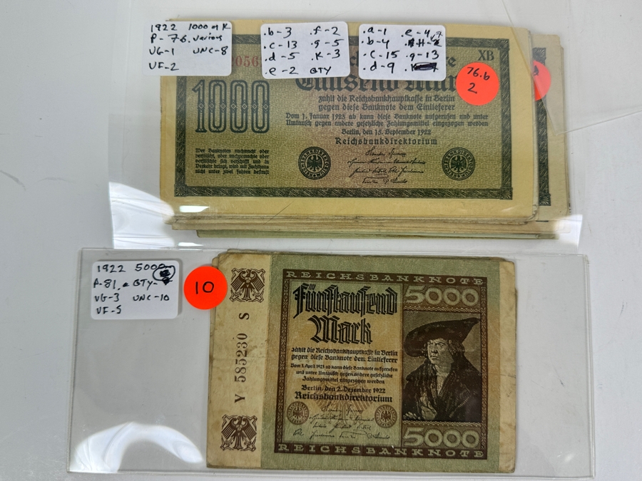 HUGE Lot Of Antique German Empire & Weimar Republic Currency Notes Collection - 659 Notes, 59 Different Types & Varieties From 1908 To 1923 Catalog Value Over $3,000 [Photo 33]