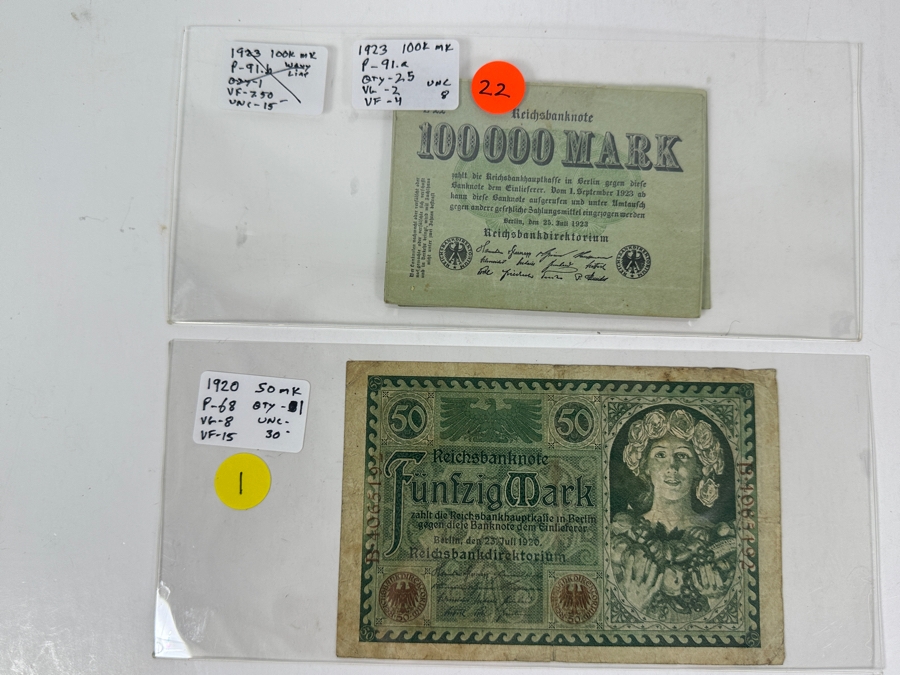 HUGE Lot Of Antique German Empire & Weimar Republic Currency Notes Collection - 659 Notes, 59 Different Types & Varieties From 1908 To 1923 Catalog Value Over $3,000 [Photo 36]