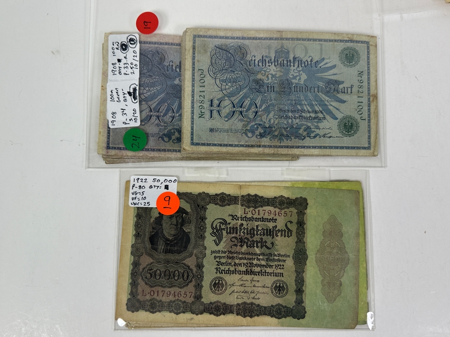 HUGE Lot Of Antique German Empire & Weimar Republic Currency Notes Collection - 659 Notes, 59 Different Types & Varieties From 1908 To 1923 Catalog Value Over $3,000 [Photo 38]