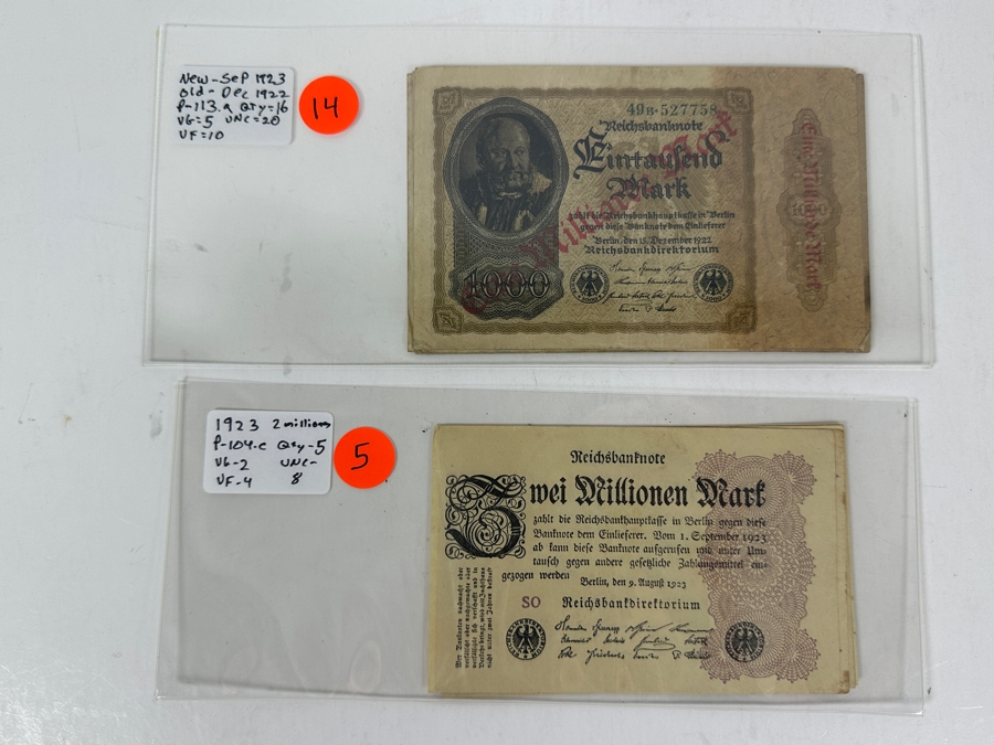 HUGE Lot Of Antique German Empire & Weimar Republic Currency Notes Collection - 659 Notes, 59 Different Types & Varieties From 1908 To 1923 Catalog Value Over $3,000 [Photo 41]