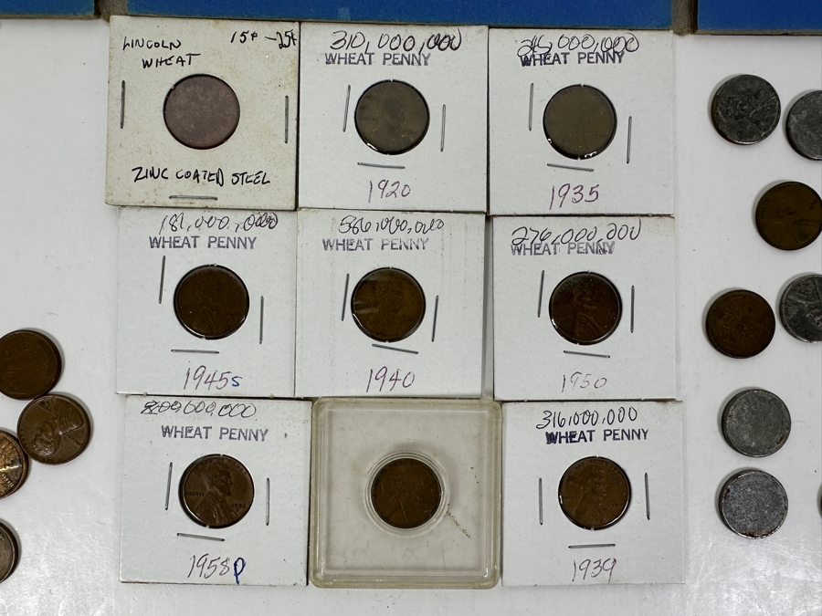 Vintage Penny Collection Featuring Lincoln Memorial Pennies, Wheat Pennies, Steel Pennies - See Photos [Photo 2]