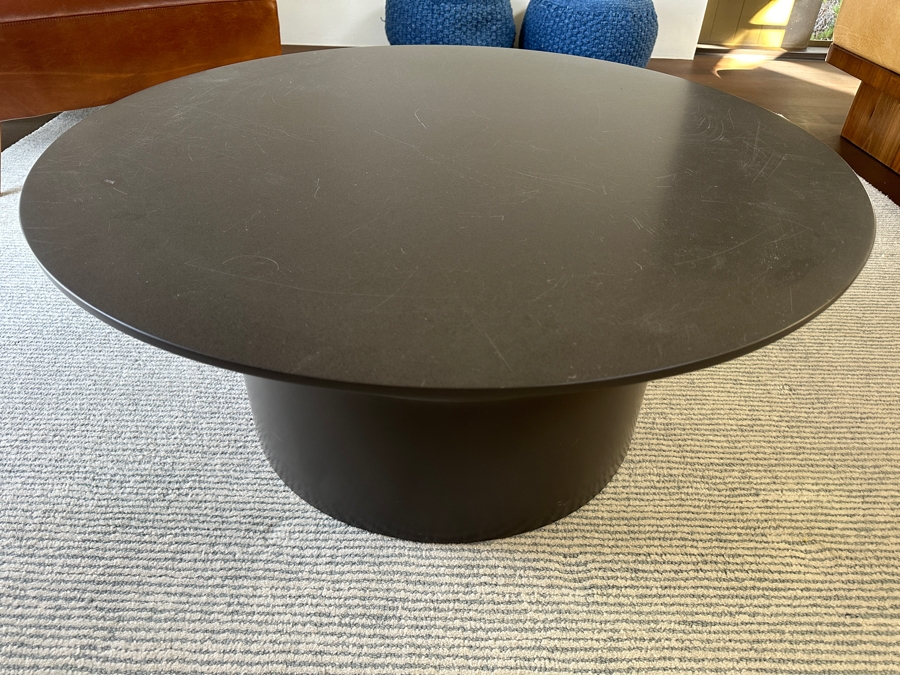 Crate & Barrel Circular Pedestal Coffee Table Side Table In Black Plastic 36'W X 16'H [Photo 2]