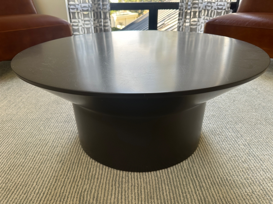 Crate & Barrel Circular Pedestal Coffee Table Side Table In Black Plastic 36'W X 16'H [Photo 3]