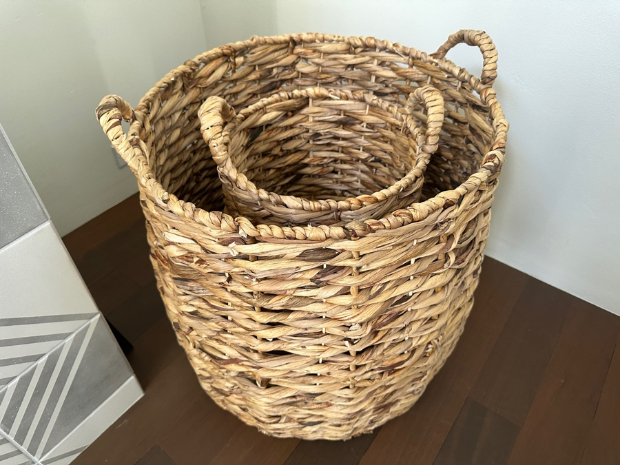Pair Of Large Hand Woven Hyacinth Storage Baskets Larger Is 21'W X 21'H [Photo 4]