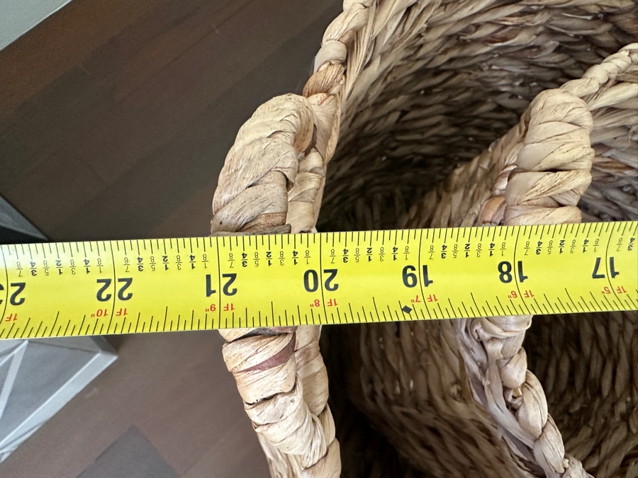 Pair Of Large Hand Woven Hyacinth Storage Baskets Larger Is 21'W X 21'H [Photo 5]