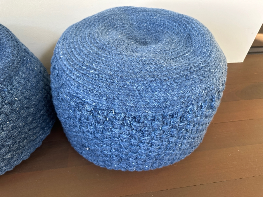 Pair Of Blue Handwoven Pouf Ottomans 20'W X 12'H [Photo 3]