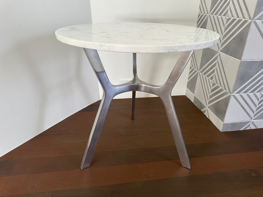 Crate & Barrel Marble Top Side Table With Aluminum Base 24'W X 23'H [Photo 4]