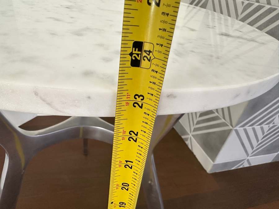 Crate & Barrel Marble Top Side Table With Aluminum Base 24'W X 23'H [Photo 10]