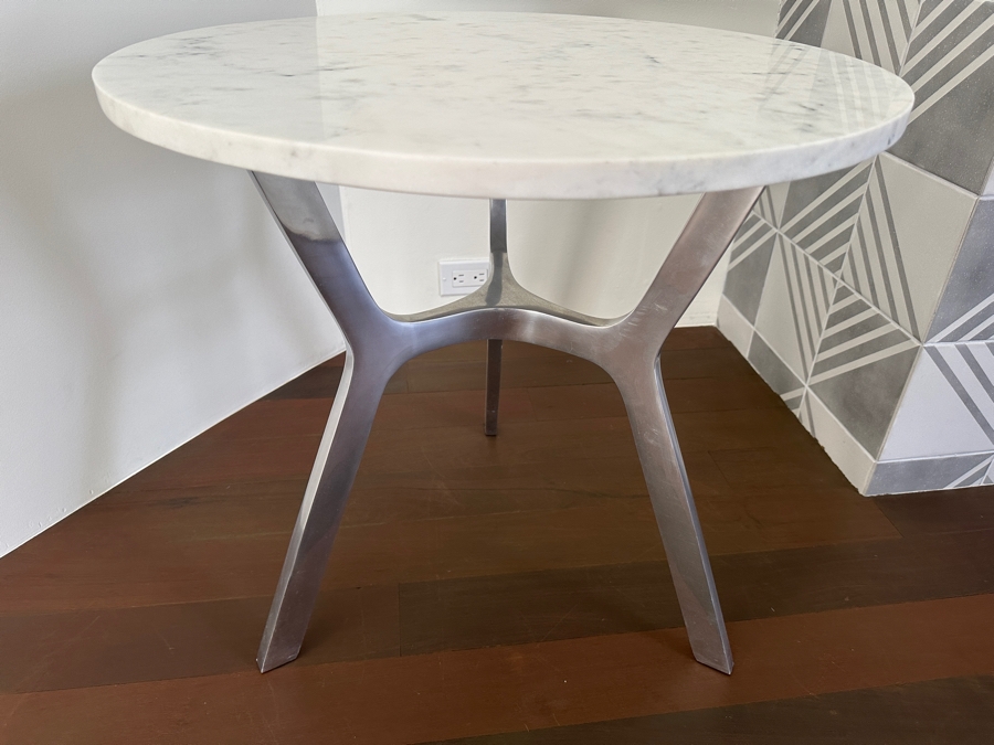 Crate & Barrel Marble Top Side Table With Aluminum Base 24'W X 23'H [Photo 2]