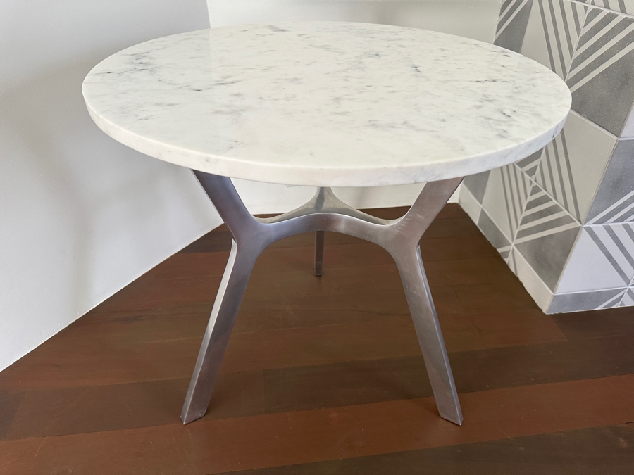 Crate & Barrel Marble Top Side Table With Aluminum Base 24'W X 23'H [Photo 6]