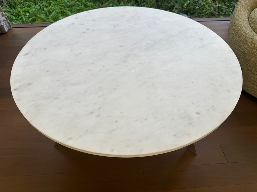 Crate & Barrel Marble Top Coffee Table With Aluminum Base 36'W X 17.5'H [Photo 5]