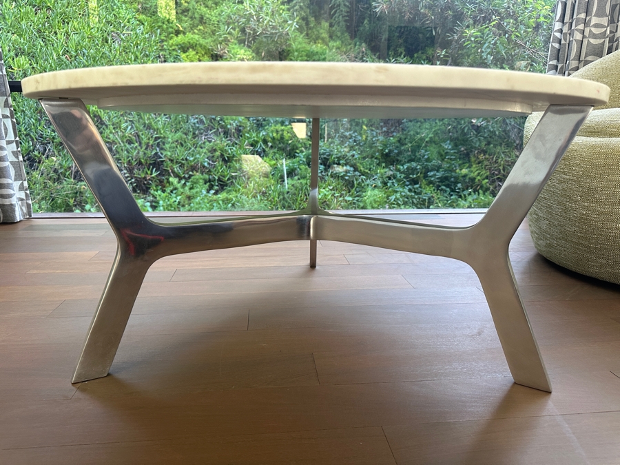 Crate & Barrel Marble Top Coffee Table With Aluminum Base 36'W X 17.5'H [Photo 7]