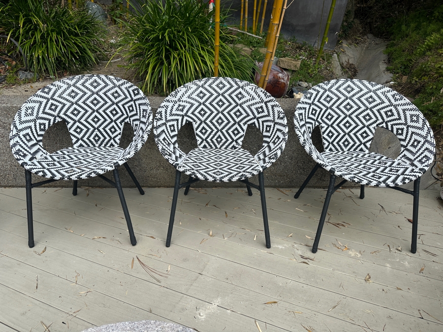 (3) Camden Round Patterned All Weather Wicker Outdoor Chair By World Market 30'W X 32'H [Photo 2]