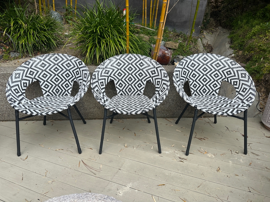 (3) Camden Round Patterned All Weather Wicker Outdoor Chair By World Market 30'W X 32'H