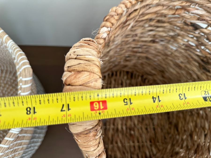 Pair Of Large Woven Storage Baskets With Handles 17'H & 21'H [Photo 3]