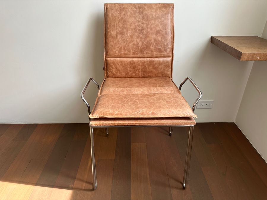 CB2 Sottile Leather Chair With Chrome Hairpin Legs [Photo 2]