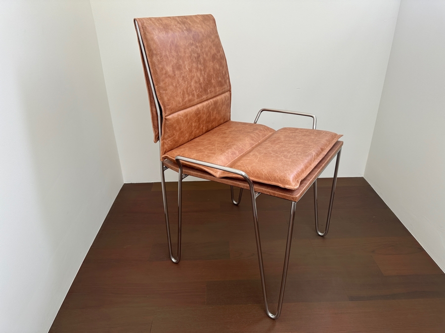 CB2 Sottile Leather Chair With Chrome Hairpin Legs