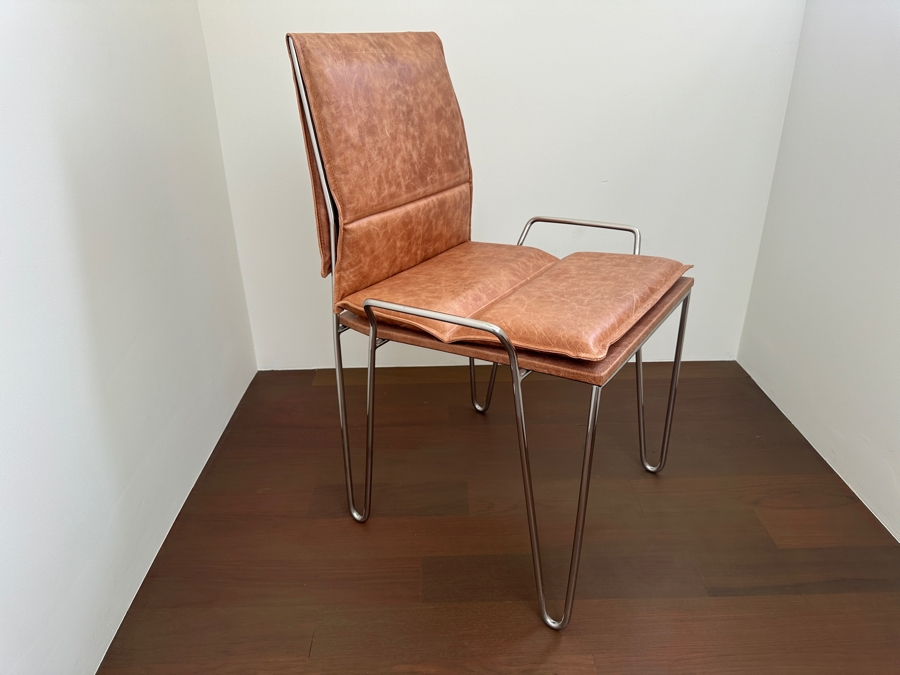 CB2 Sottile Leather Chair With Chrome Hairpin Legs [Photo 3]