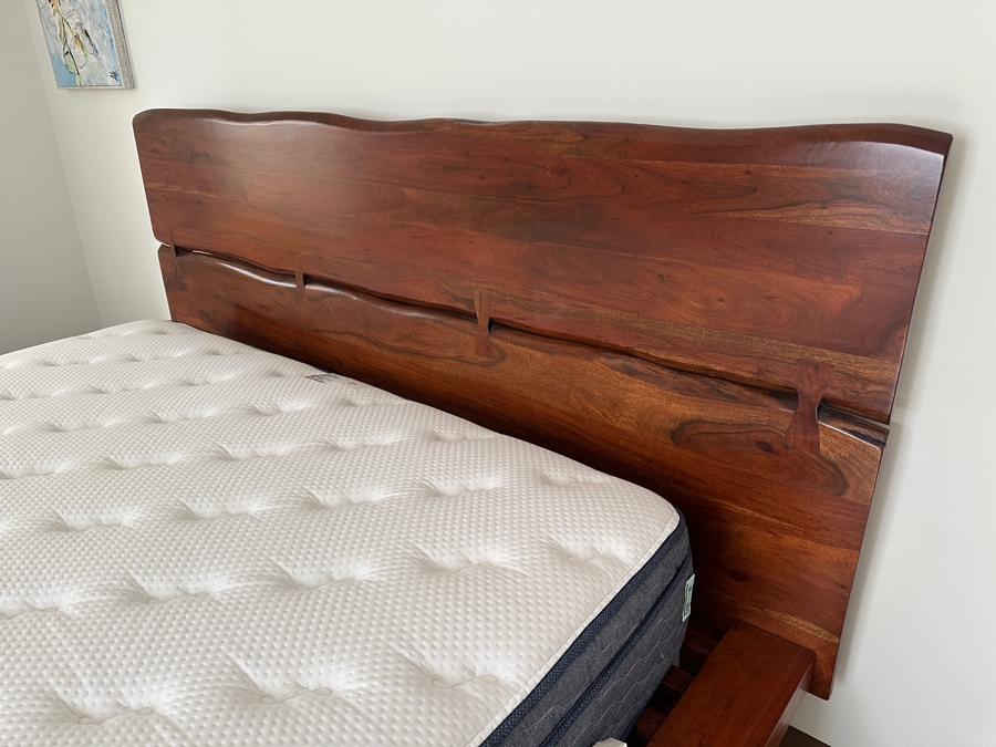 Stunning Live Edge Wooden King Size Bed With Like New Serta Sleeptrue Alverson II Plush Euro Top Mattress [Photo 9]