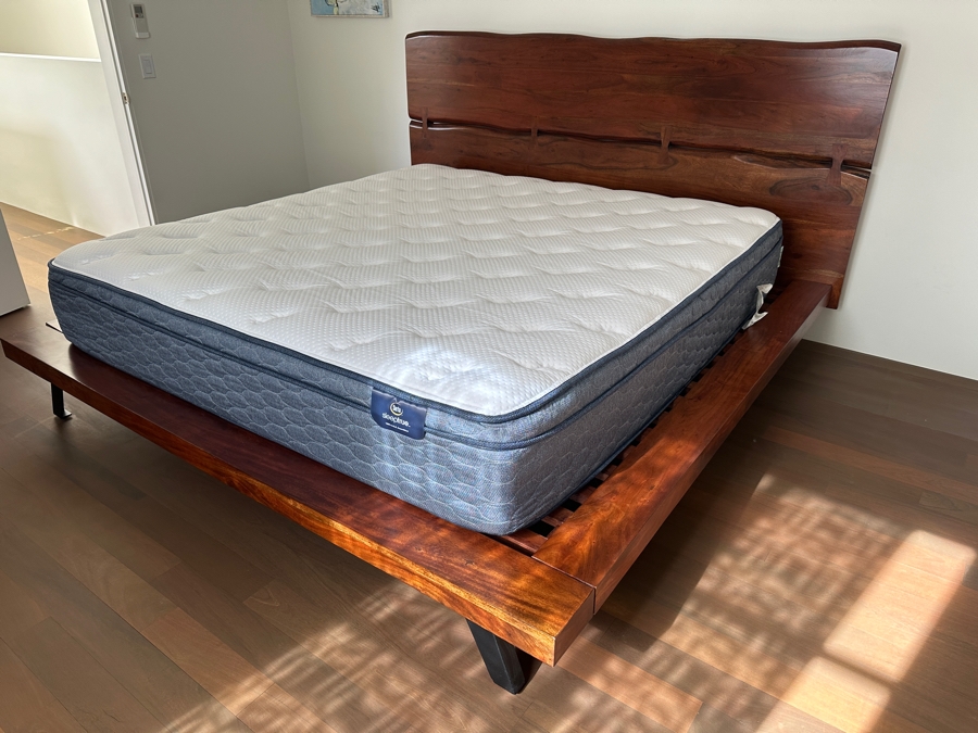 Stunning Live Edge Wooden King Size Bed With Like New Serta Sleeptrue Alverson II Plush Euro Top Mattress [Photo 8]