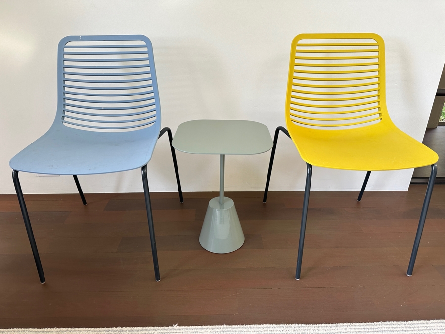 Pair Of Italian Modern Marcello Ziliani Mini Chairs For Parri And Metal Side Table 14W X 19H [Photo 2]