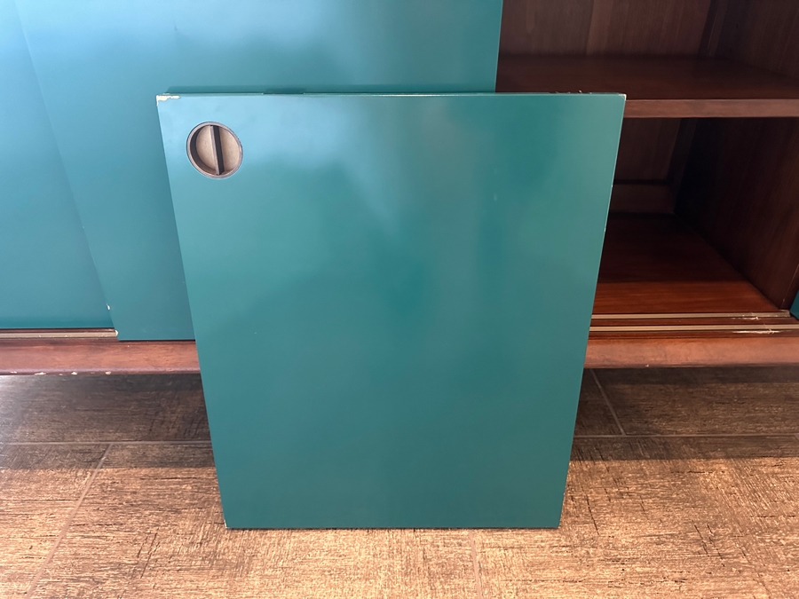 Crate & Barrel Brondby Walnut & Teal Door Credenza 66W X 17D X 30H [Photo 6]
